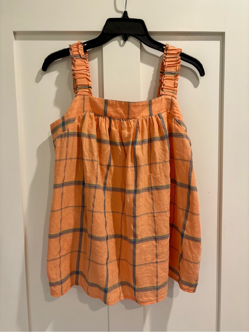 Orange Plaid Ruffled Strap Tank Top